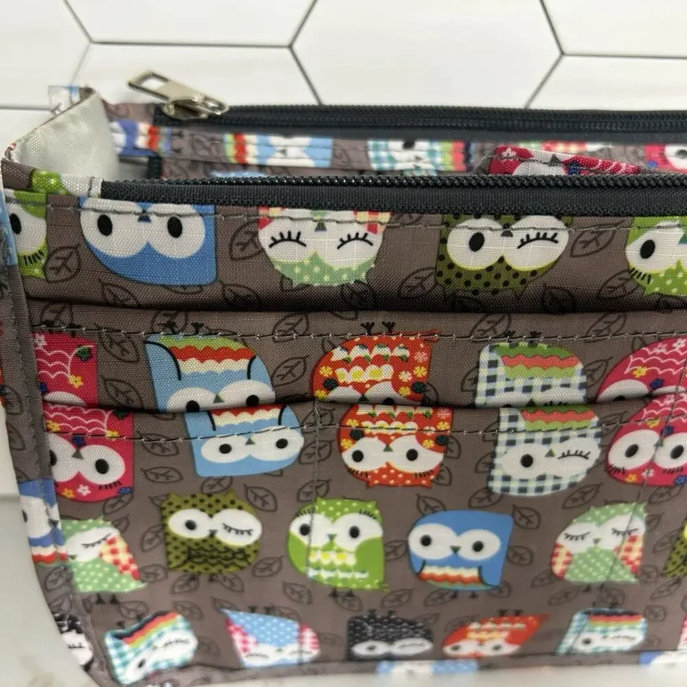 Owl Print Organizer Insert Bag Zipper Pockets Travel Craft Storage